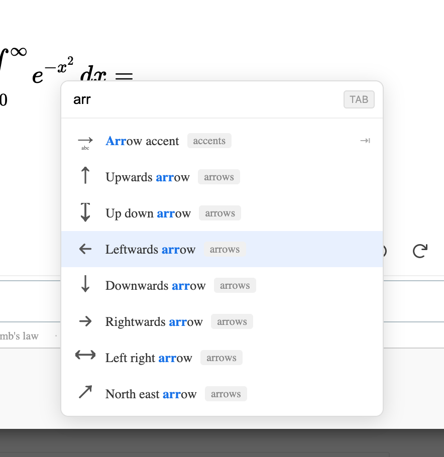 Inline symbol search popover narrowing results as you type